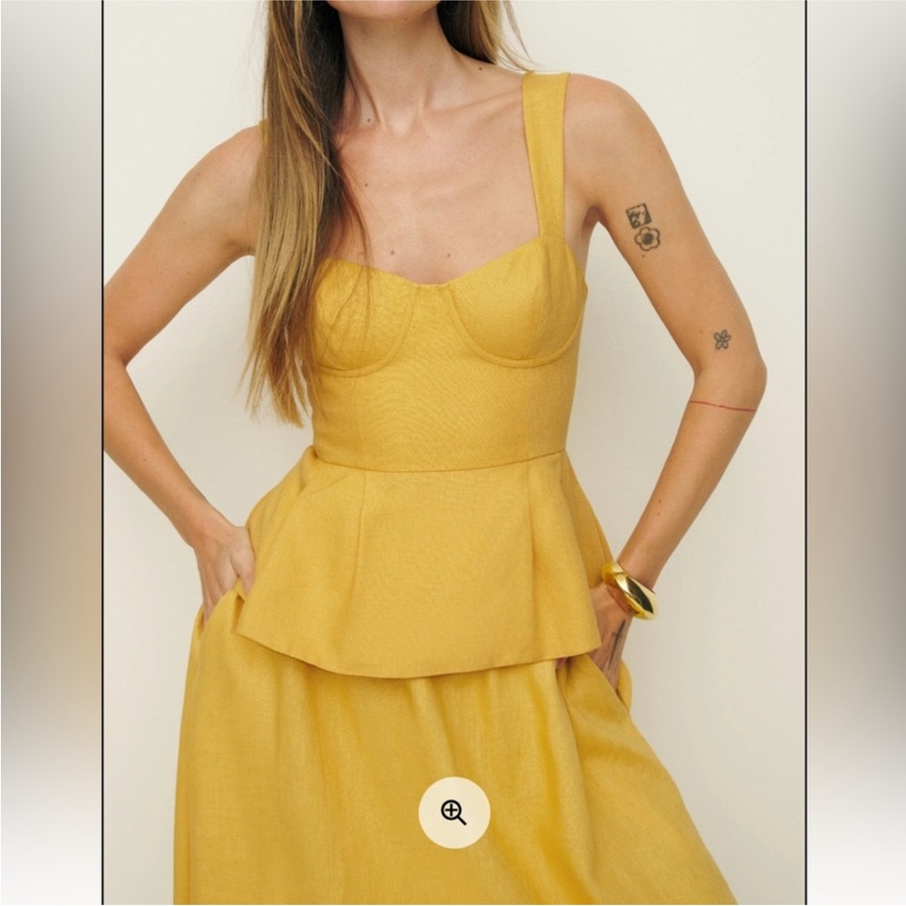 Reformation Mustard Yellow Peplum Blouse